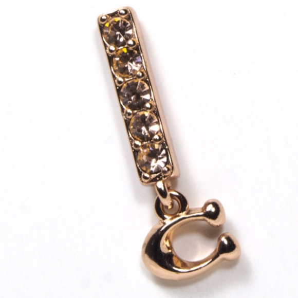 Coach Rose Gold Tone Signature “C” Pavé Bar Stud Earrings - Picture 2 of 3